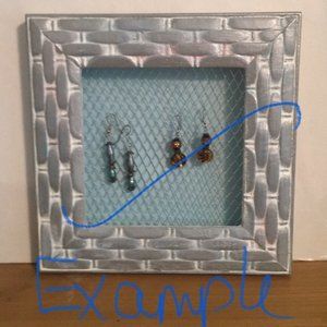 Silver & Blue Shimmery Jewelry Holder - Painted Frame/Mesh Fabric Insert